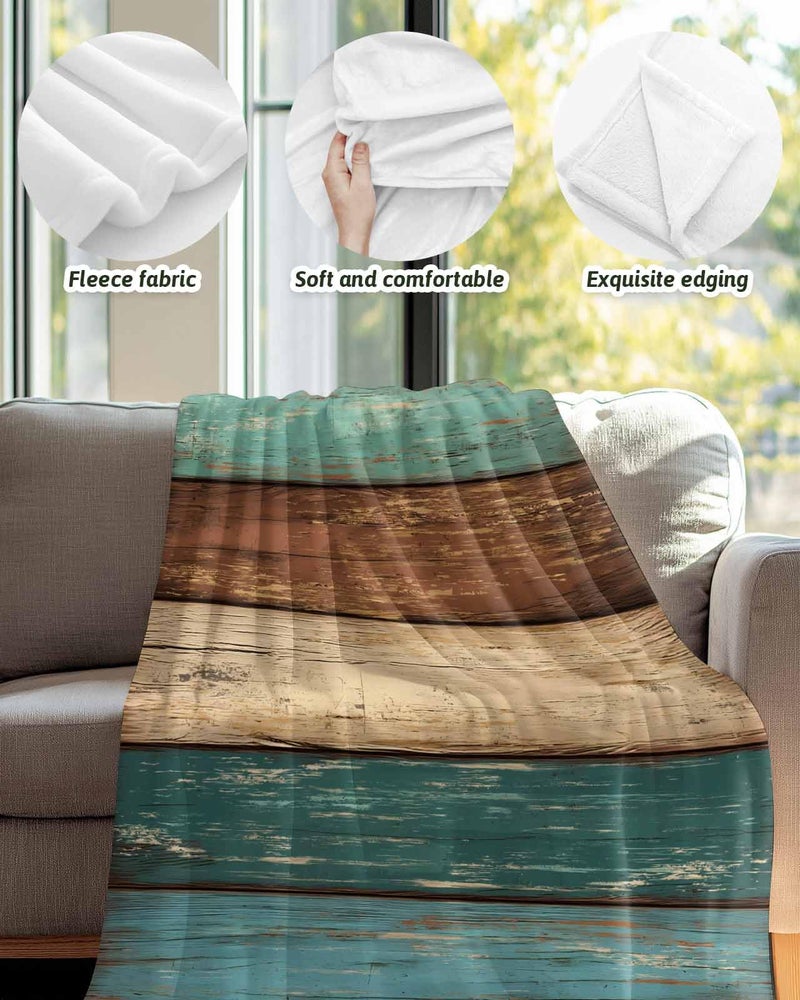 Vandarllin Retro Rustic Wood Texture Super Soft Throw Blankets Teal Green Brown Fluffy Fuzzy Flannel Bed Blanket Decorative for Home Sofa Couch Chair Living Bedroom (40x50 Inch) - Image 5